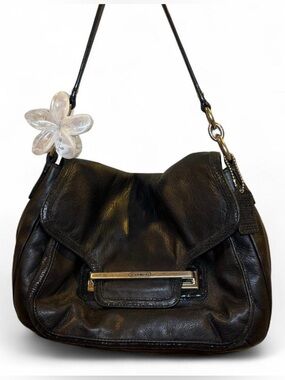 Coach Taylor Flap Black Leather Shoulder Bag with Silver Hardware
